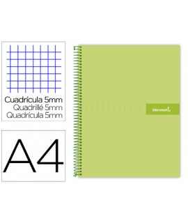Cuaderno espiral liderpapel a4 micro crafty tapa forrada 120h 90 gr cuadro 5mm 5 bandas 4 colores color verde