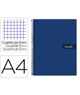 Cuaderno espiral liderpapel a4 micro crafty tapa forrada 120h 90 gr cuadro 5mm 5 bandas 4 colores color azul
