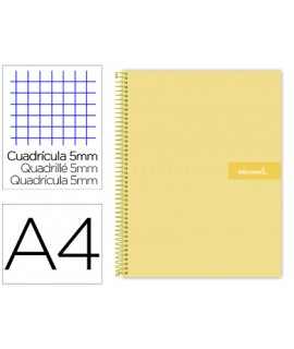 Cuaderno espiral liderpapel a4 micro crafty tapa forrada 120h 90gr cuadro 5mm 5 bandas 4 taladros color amarillo