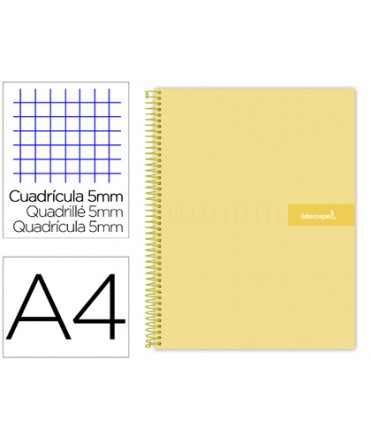 Cuaderno espiral liderpapel a4 micro crafty tapa forrada 120h 90gr cuadro 5mm 5 bandas 4 taladros color amarillo