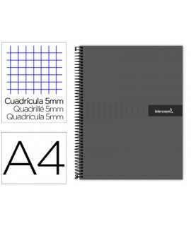 Cuaderno espiral liderpapel a4 micro crafty tapa forrada 120h 90 gr cuadro 5mm 5 bandas 4 colores color negro