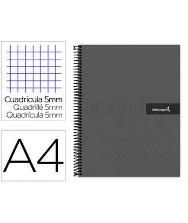 Cuaderno espiral liderpapel a4 micro crafty tapa forrada 120h 90 gr cuadro 5mm 5 bandas 4 colores color negro