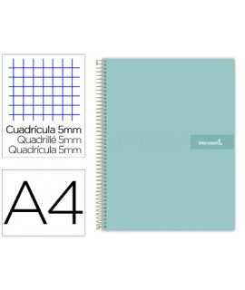 Cuaderno espiral liderpapel a4 micro crafty tapa forrada 120h 90gr cuadro 5mm 5 bandas 4 taladros color turquesa
