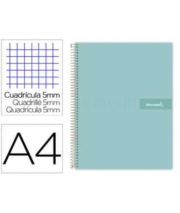 Cuaderno espiral liderpapel a4 micro crafty tapa forrada 120h 90gr cuadro 5mm 5 bandas 4 taladros color turquesa
