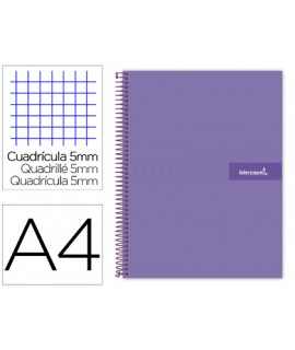 Cuaderno espiral liderpapel a4 micro crafty tapa forrada 120h 90gr cuadro 5mm 5 bandas 4 taladros color violeta