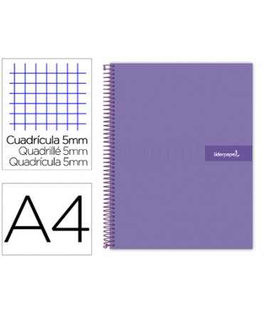 Cuaderno espiral liderpapel a4 micro crafty tapa forrada 120h 90gr cuadro 5mm 5 bandas 4 taladros color violeta
