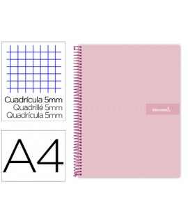 Cuaderno espiral liderpapel a4 micro crafty tapa forrada 120h 90 gr cuadro 5mm 5 bandas 4 colores color rosa