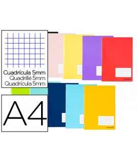 Libreta liderpapel smart a4 tapa blanda 80 hojas 60g/m2 cuadro 5 mm con margen colores surtidos