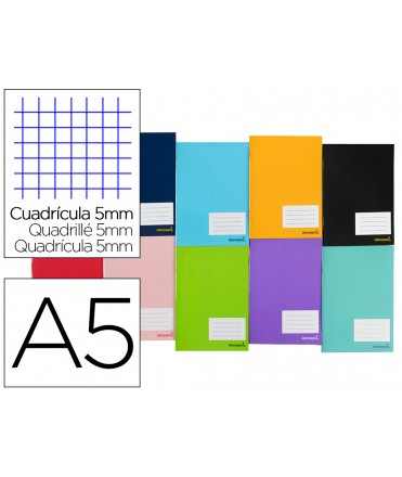 Libreta liderpapel smart a5 80 hojas 60 g/m2 cuadro 5mm con margen colores surtidos tapa blanda