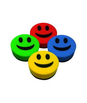 Borrador liderpapel pizarra blanca redondo 5 cm diametro magnetico cara smiley colores surtidos