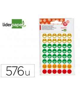 Gomets escolar liderpapel caras bolsa de 12 hojas 48 caras por hoja colores surtidos