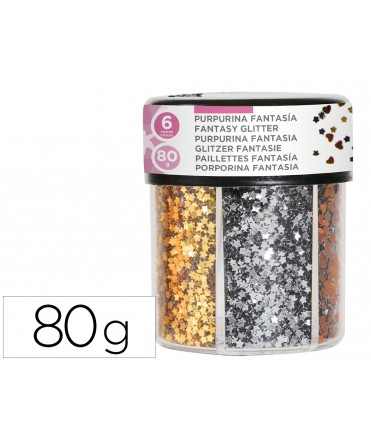 Purpurina fantasia liderpapel corazon y estrella color oro y plata bote de 80gr