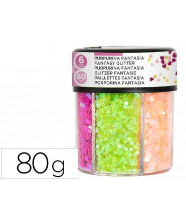 Purpurina fantasia liderpapel corazon y estrella colores neon bote de 80gr