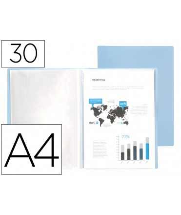 Carpeta liderpapel escaparate 30 fundas polipropileno din a4 celeste opaco