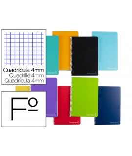 Cuaderno espiral liderpapel folio witty tapa dura 140 h 75gr cuadro 4mm con margen colores surtidos
