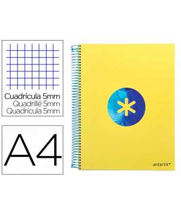 Cuaderno espiral liderpapel a4 micro antartik tapa forrada120h 100 gr cuadro 5 banda 4 taladros trending amarillo