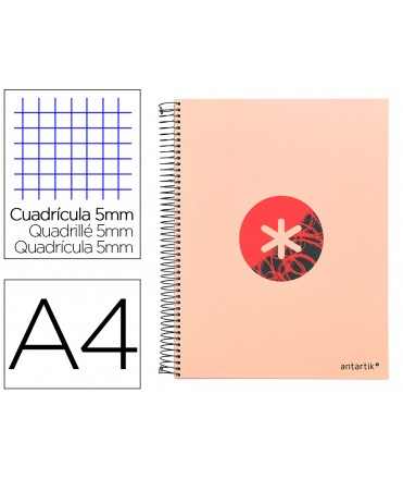 Cuaderno espiral liderpapel a4 micro antartik tapa forrada120h 100 gr cuadro 5 banda 4 taladros trending coral