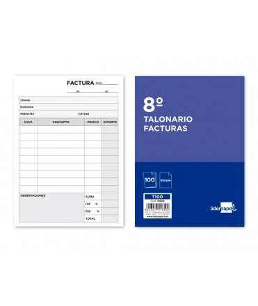 Talonario liderpapel facturas 8º original t100 con i.v.a.