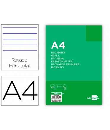 Recambio liderpapel a4 100 hojas 60gr horizontal con margen 4 taladros
