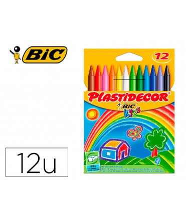 Lapices cera plastidecor caja de 12 unidades colores surtidos