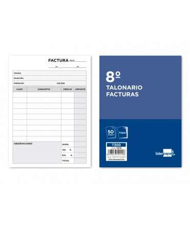 Talonario liderpapel facturas 8º original y 2 copias t300 con i.v.a.