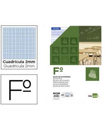 Bloc examenes liderpapel cuadro 2mm folio 40 hojas 60g/m2