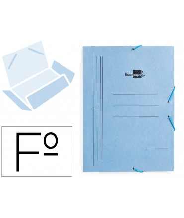 Carpeta liderpapel gomas tres solapas carton pintado folio color azul