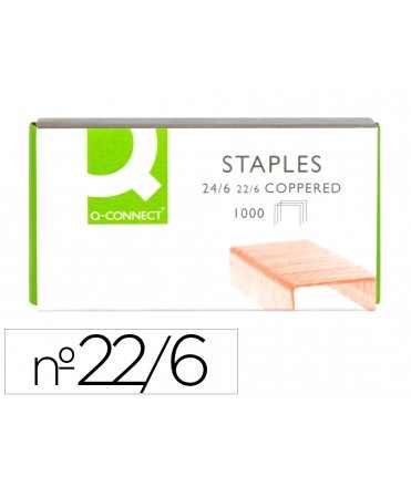 Grapas q-connect nº 22/6 24/6 cobreadas caja de 1000 unidades