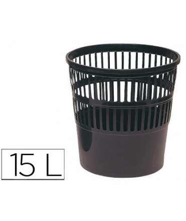 Papelera plastico q-connect 15 litros rejilla color negro 285x290 mm