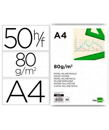 Bloc papel milimetrado liderpapel encolado 210x297 mm 50 hojas 80 g