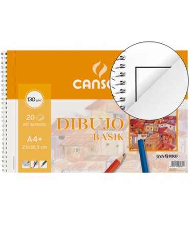 Bloc dibujo basik din a4+ espiral 23 x 32.5 cm 20 hojas microperforado 2 taladros -con recuadro