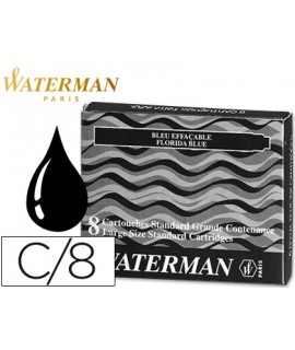 Tinta estilografica waterman negra caja de 8 cartuchos standard largos
