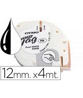 Cinta dymo papel 12mmx4mt negro/blanco para letratag