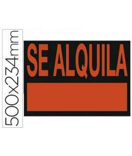 Cartel plastico archivo 2000 ""se alquila"" rojo fluorescente 500x234 mm