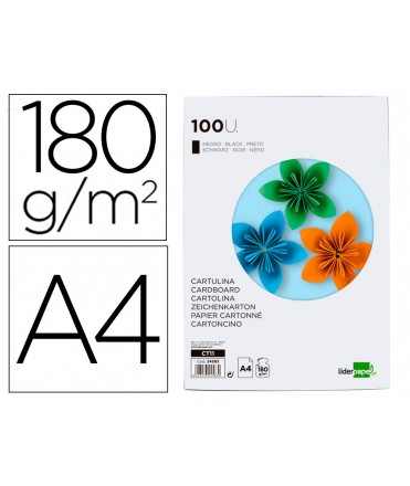 Cartulina liderpapel a4 180g/m2 negro paquete de 100 hojas