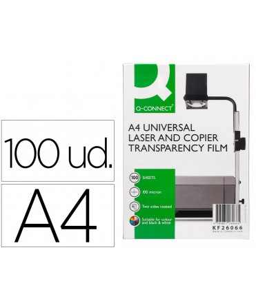 Transparencia q-connect din a4 kf26066 para fotocopiadora tratada dos caras caja de 100 hojas