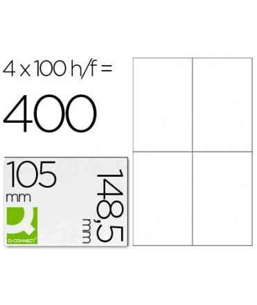 Etiqueta adhesiva q-connect kf10660 tamaño 105x148,5 mm fotocopiadora laser ink-jet caja con 100 hojas din a4