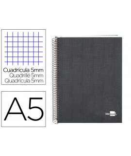 Cuaderno espiral liderpapel a5 micro papercoat tapa forrada 140h 75 gr cuadro5mm 5 bandas 6 taladros negro