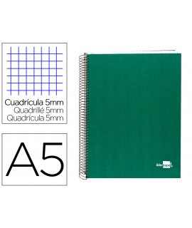 Cuaderno espiral liderpapel a5 micro papercoat tapa forrada 140h 75 gr cuadro5mm 5 bandas 6 taladros verde