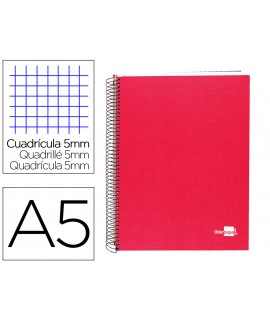 Cuaderno espiral liderpapel a5 micro papercoat tapa forrada 140h 75 gr cuadro5mm 5 bandas 6 taladros rojo