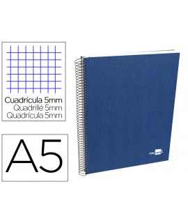 Cuaderno espiral liderpapel a5 micro papercoat tapa forrada 140h 75 gr cuadro5mm 5 bandas 6 taladros azul