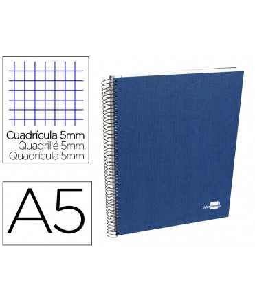 Cuaderno espiral liderpapel a5 micro papercoat tapa forrada 140h 75 gr cuadro5mm 5 bandas 6 taladros azul