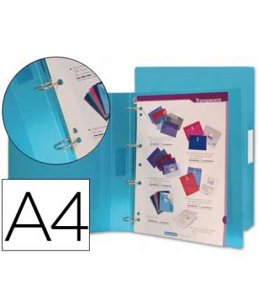 Carpeta liderpapel 4 anillas 25 mm mixtas 43432 polipropileno din a4 azul translucido