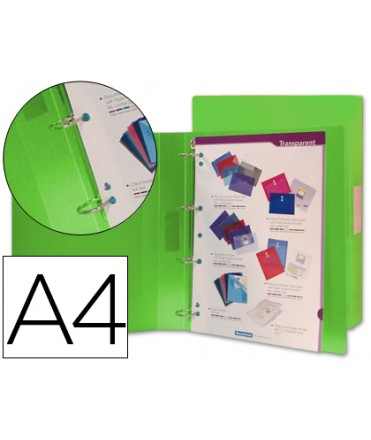 Carpeta liderpapel 4 anillas 25 mm mixtas 43433 polipropileno din a4 verde translucido