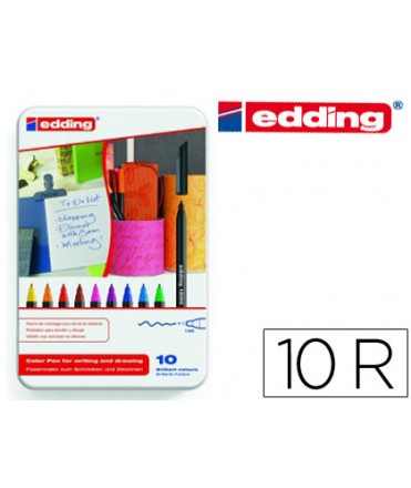 Rotulador edding punta fibra 1200 caja metalica 10 unidades colores surtidos punta redonda 0,5 mm