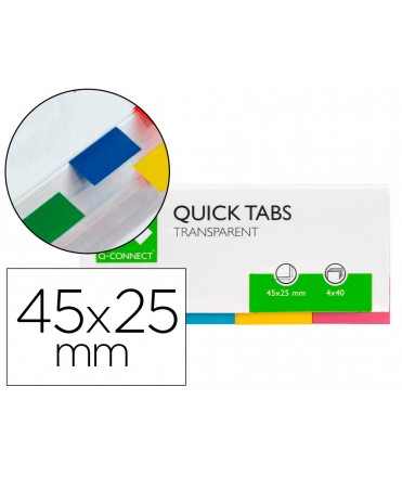 Separator flags q-connect 25x45 mm transparent and color pack of 4 with 40 sheets