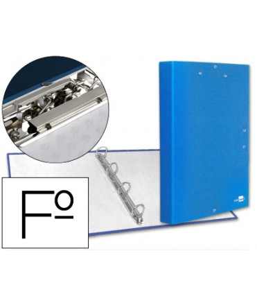 Carpeta de 4 anillas 25mm redondas liderpapel folio carton forrado paper coat celeste con miniclip y solapas