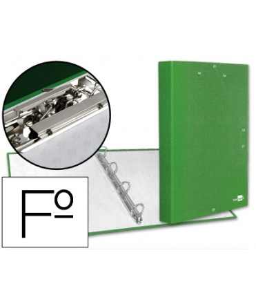 Carpeta de 4 anillas 25mm redondas liderpapel folio carton forrado paper coat verde claro con miniclip y solapas