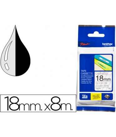 Cinta brother tze-141 transparente-negro 18mm longitud 8 m