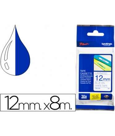 Cinta brother tze233 blanco-azul 12mm longitud 8 m
